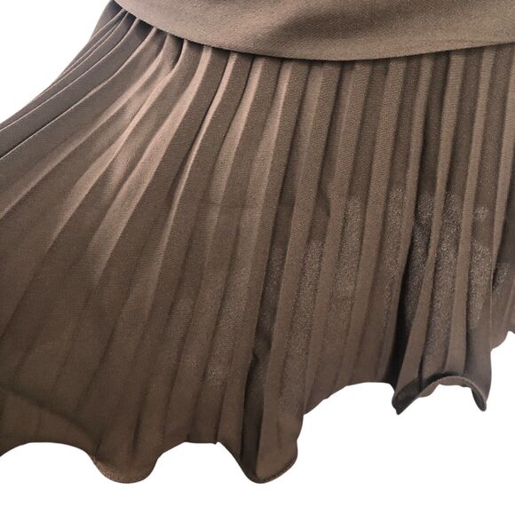 Vtg 70s Dress Brown Drop Waist Pleated Skirt Belted Retro Flapper Go Go - Picture 2 of 9